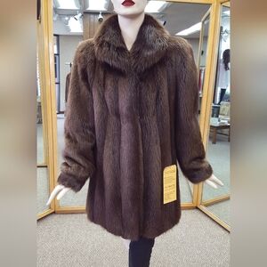 Natural Hazel Letout Long Hair Beaver Fur 33” Jacket